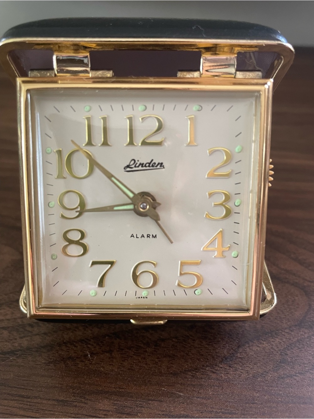 Linden Gold-Tone Folding Alarm Clock with White Face